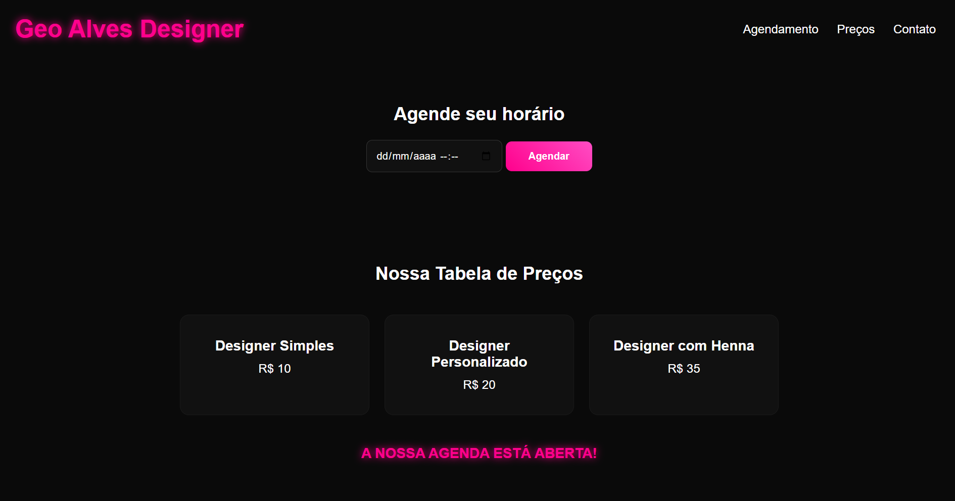 Landing page para designer